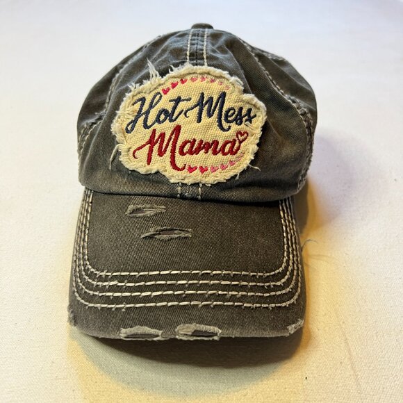 Hot Mess Mama‎ Baseball Cap Adjustable Dark Gray Distressed Cap - Picture 7 of 8
